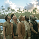 Kristian Nairn, Nathan Foad, Matthew Maher, Joel Fry, Samson Kayo, Taika Waititi, and Will Arnett on the set of Our Flag Means Death